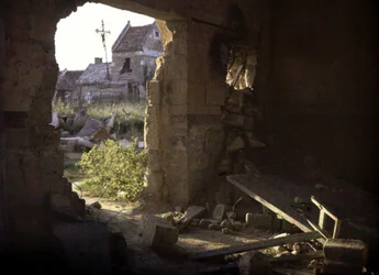 The Damaged Church with a Hole Through Which Houses Can Be Seen, Thiescourt, Oise, France, 1917
